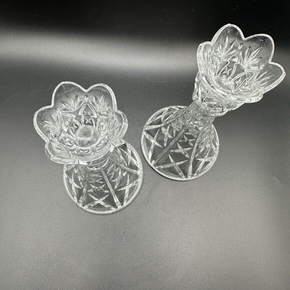 Vintage Crystal Candlestick Holders Pair 8" Clear Heavy 24% Lead Glass USA 1990s - Picture 2 of 9